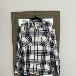 Levi's Men's Casual Plaid Shirt - Black, white, navy, and olive green plaid.